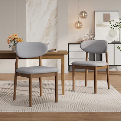 Christopher Knight Home - Draven Upholstered Side Chairs with Walnut wood frame and Curved Back（Set of 2）