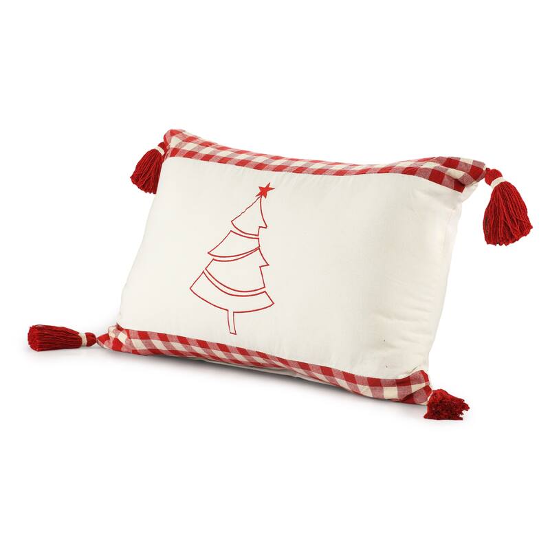 Sevita Buffalo Plaid Bordered Christmas Tree Cotton Throw Pillow