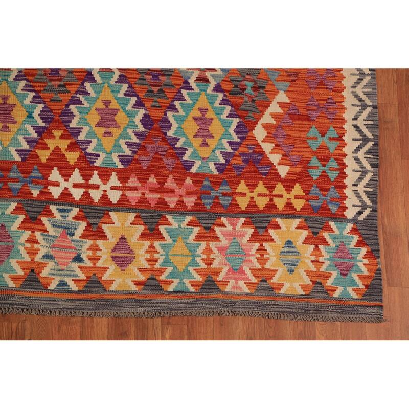 Kilim Oriental Area Rug Flatweave Tribal Living Room Wool Carpet - 8'2"x 11'6"