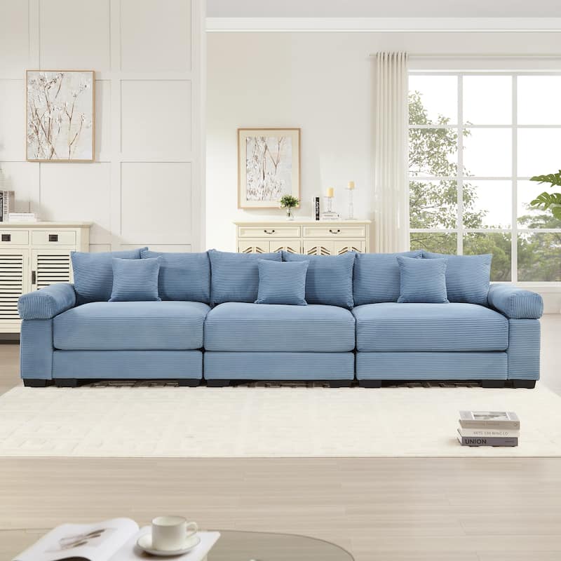 GDFStudio - Corduroy 3-Seater 130" Cloud Sofa Couch with Extra-Thick Armrests