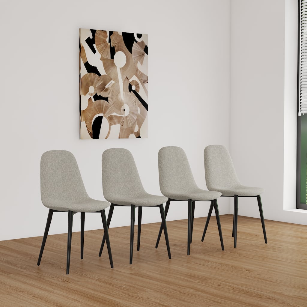 Modern Dining Chairs Set of 4, Linen Fabric Upholstered with Ergonomic Design and Sturdy Metal Legs for Dining Room and Kitchen.