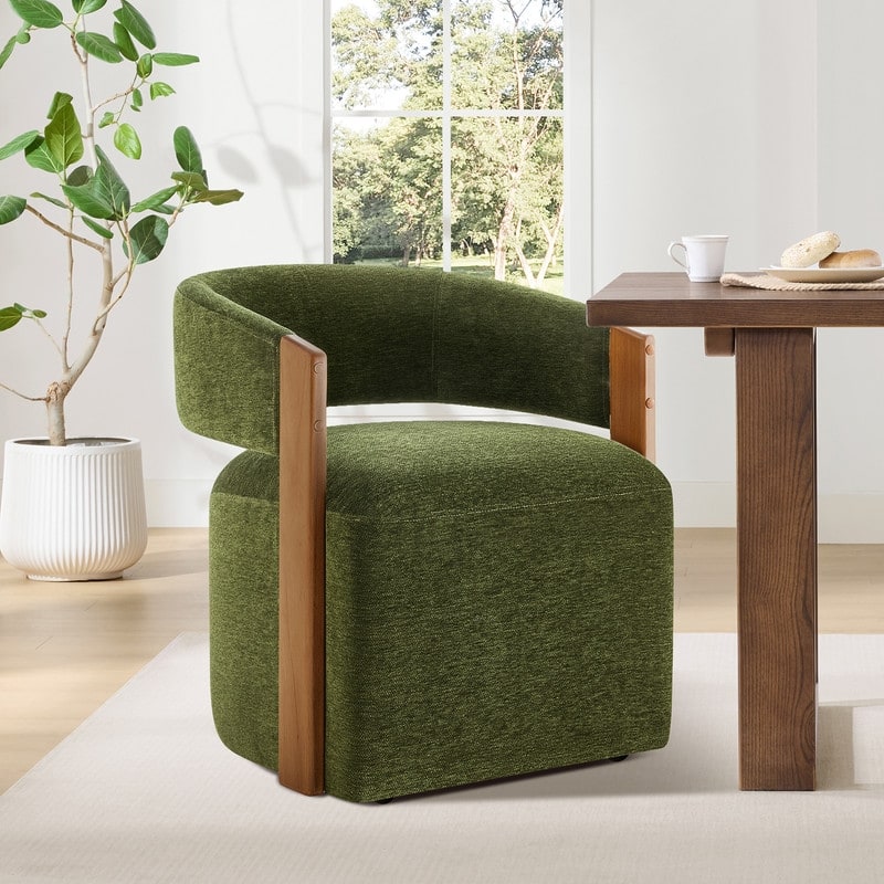 Spruce & Spring Nova Modern Upholstered Dining Chair with Casters & Wood Armrests