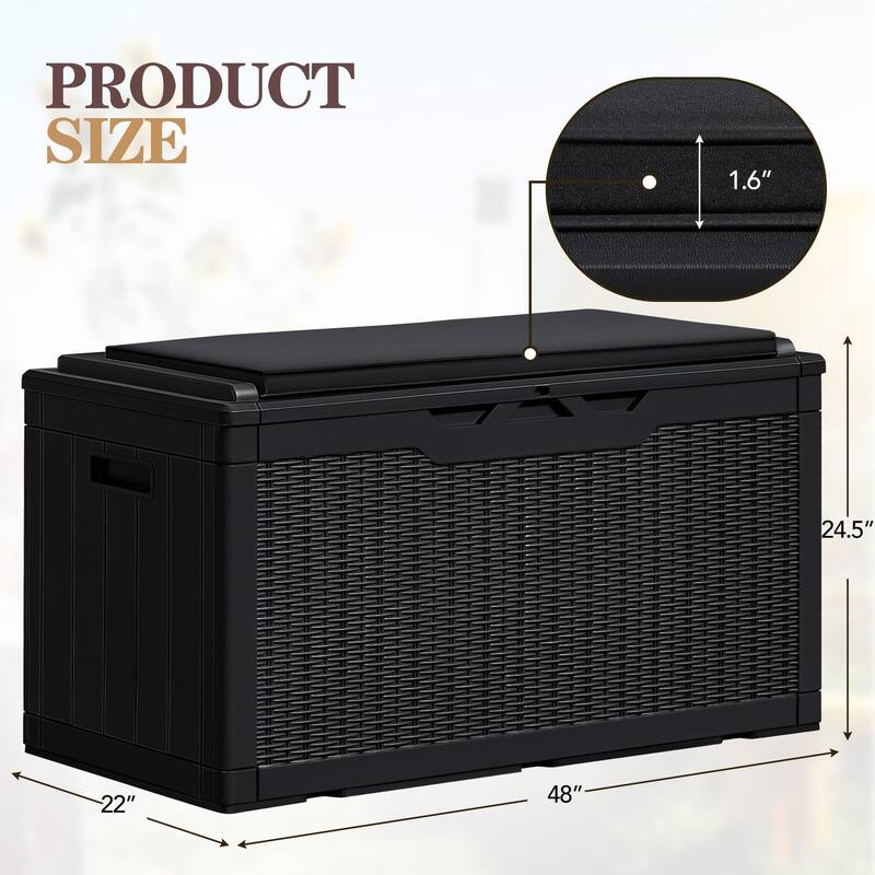 100 Gallon Resin Deck Box Large Outdoor Storage Boxes with Cushions for Garden Tools, Patio Furniture Pillows, Pool Supplies