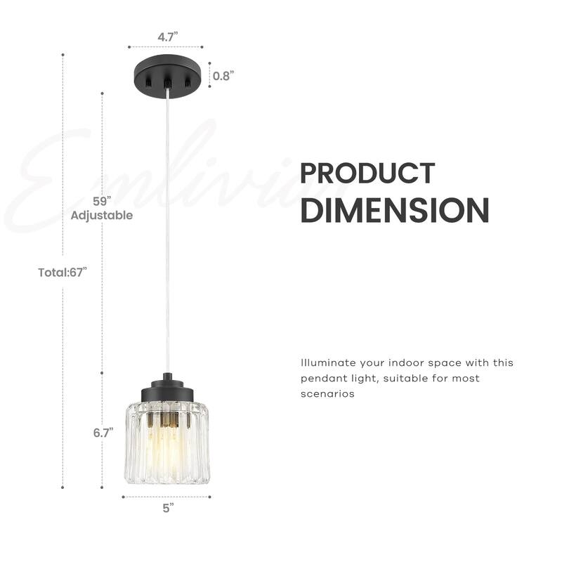 3-Pack Clear Fluted Ripple Glass Adjustable Pendant Lights