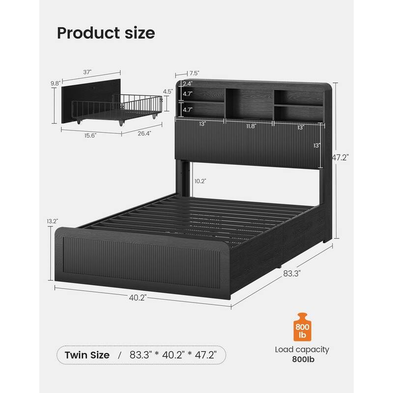 Bed Frame with 4 Storage Drawers and Hidden Storage Headboard Charging Station