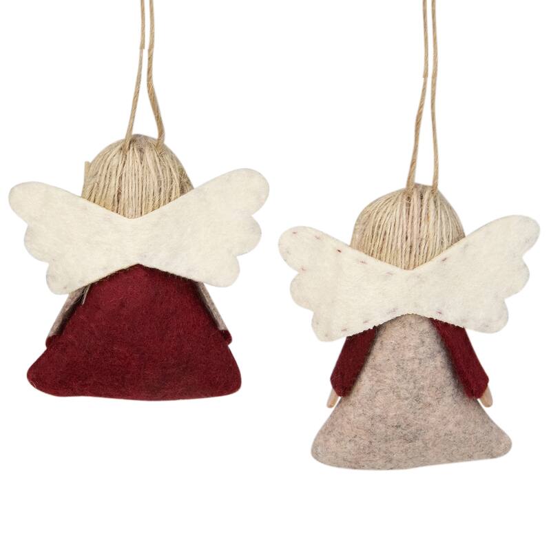 Angel Girl Hanging Christmas Ornaments - 3.5" - Burgundy and Beige - Set of 2