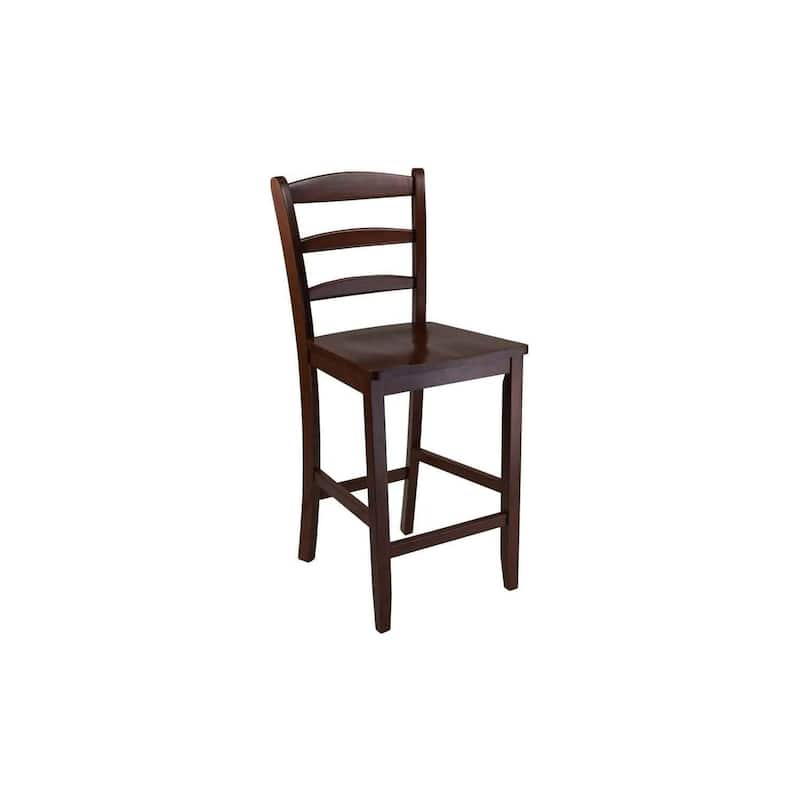 Mediterranean Style Ladder Back Counter Stools Set of 2 with 24 Inch Solid Wood Frame and Dark Wood Finish