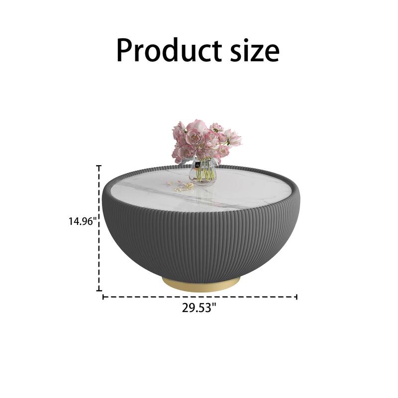 Light Sintered Stone Cup Shape Leather Coffee Table - Unique Grey Pattern