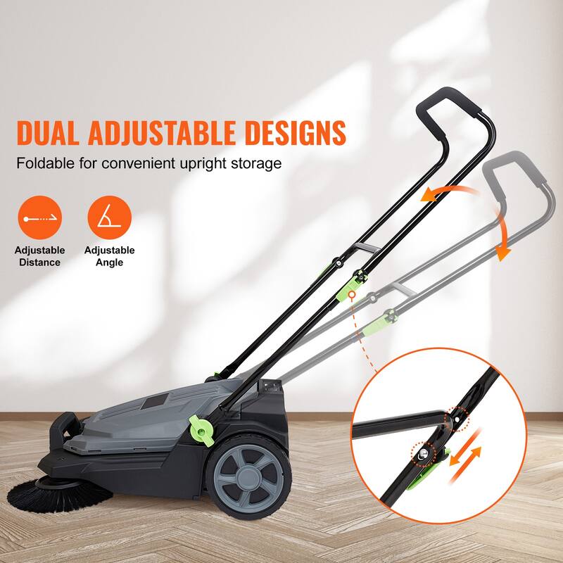 Walk-behind Hand Push Floor Sweeper Angle Height Adjustable Folding Handle