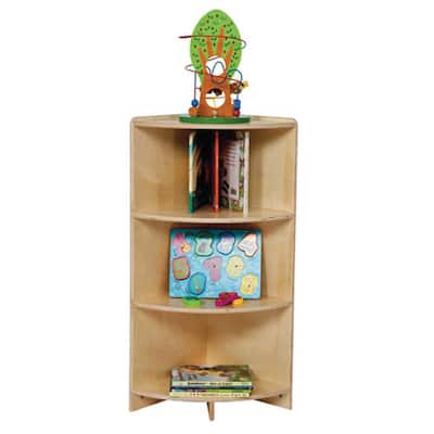 Wood Designs 3 Shelf Corner Storage Cabinet, Sturdy Birch Wood Kids Corner Shelves for Storage Toys, Books - 38" High