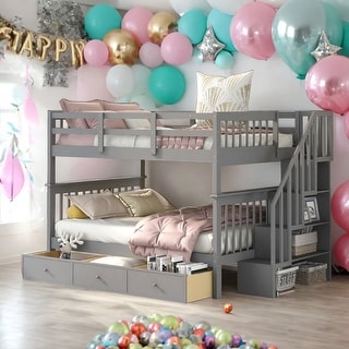 Modern Full Over Full Bunk Bed With Drawer,Storage and Guard Rail For Bedroom,Dorm,Kids
