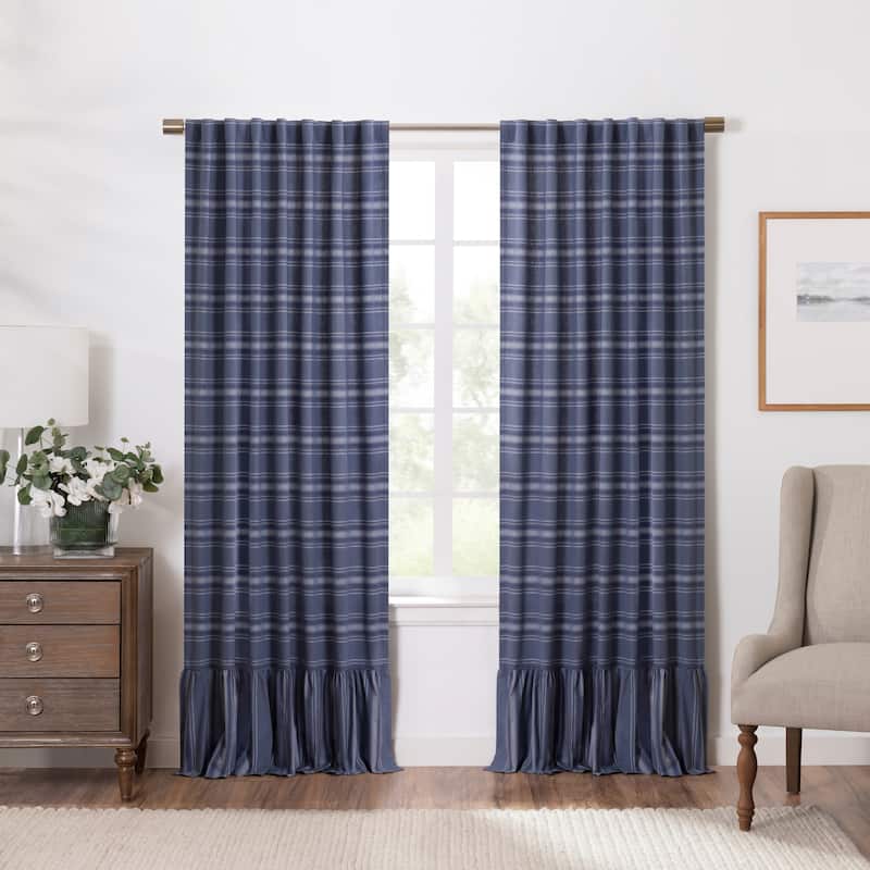 Martha Stewart Ruffle Stripe Curtain Panel Pair - 63 Inches - Poseidon Blue