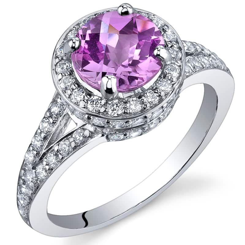 Sterling Silver 1.75 ct Created Pink Sapphire Halo Ring