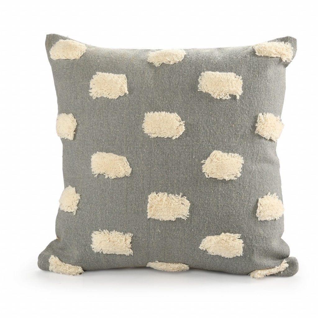 HomeRoots 20" X 20" Gray 100% Cotton Zippered Pillow