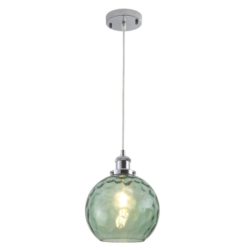 1-Light Metal Hanging Pendant Light with Glass Shade for Kitchen Island - Light Green