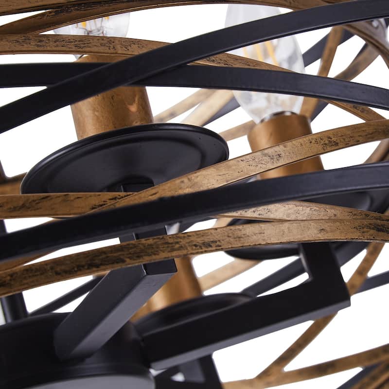 Modern Black and Brown 6-Light Flat Iron Ring Pendant Lamp