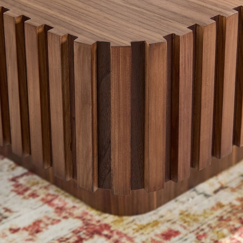 Modern Handcraft Square Coffee Table with Fluted Design