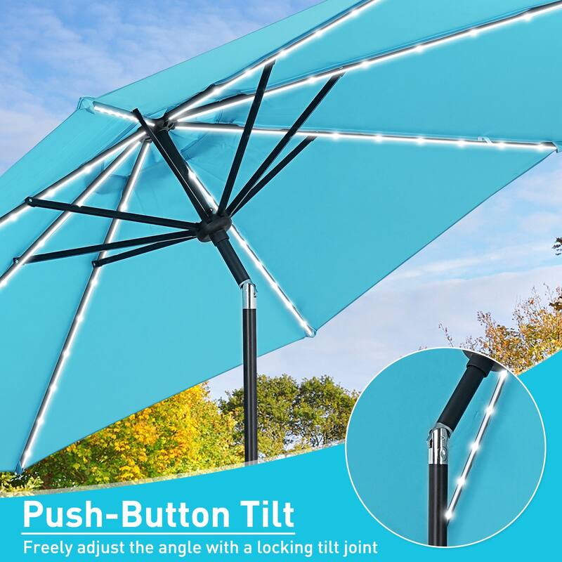 Autlaycil 10 ft Solar Patio Umbrellas with LED lights for Market Outdoor Pool, Steel Tilt Crank