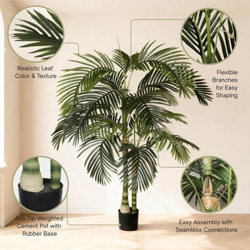 Lush Black Pot Golden Cane Palm - Lifelike Tropical Faux Plant for Indoor & Outdoor Spaces