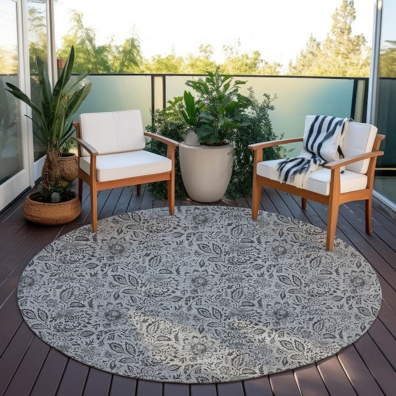 Machine Washable Indoor/ Outdoor Chantille Casual Floral Rug