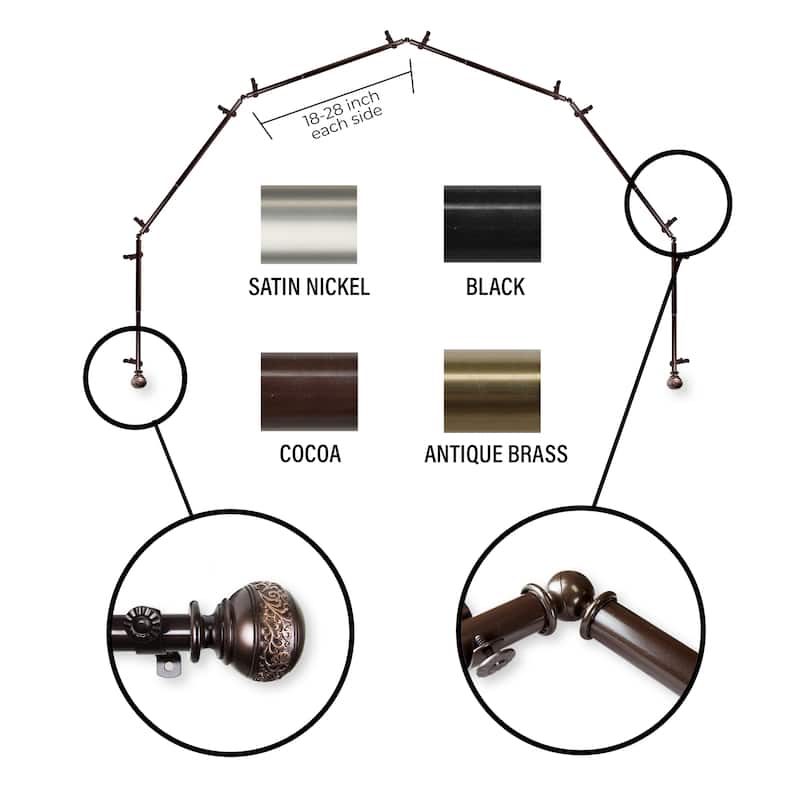 InStyleDesign 13/16" Nadine 6-Sided Bay Window Curtain Rod (18-28 inch each side) - Cocoa