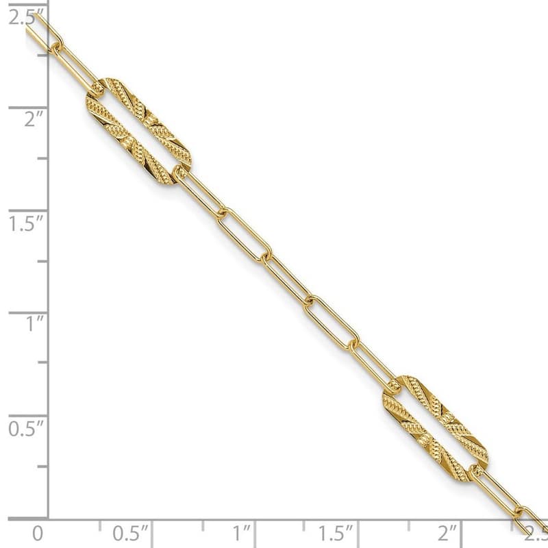 Curata 14k Yellow Gold 7" 5.32mm Textured Paperclip Fancy Link Bracelet