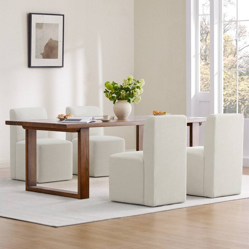 Spruce & Spring Charlotte Upholstered Dining Chairs with Casters Set of 2 - Set of 4 - Linen