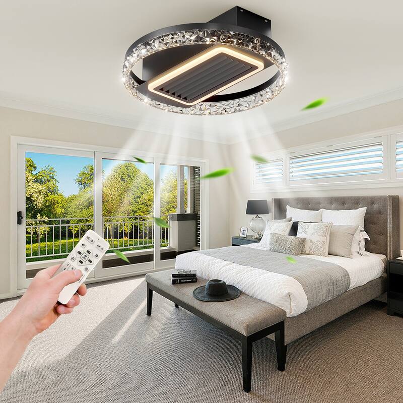 20inch Modern Leafless Ceiling Fan with Remote Control Removable and Washable, Reversible Motor - Black