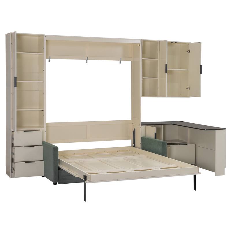 Ultimate Space-Saving Queen Wall Bed with Corduroy Sofa by Harper&Bright Designs