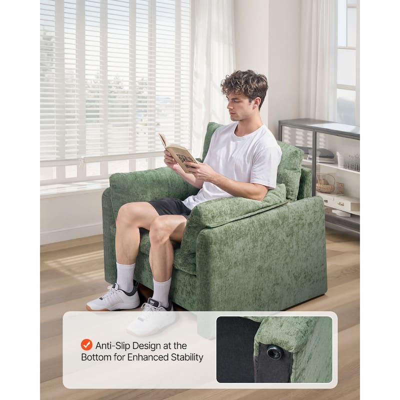 Dark Green Fabric Accent Chair with Wooden Frame, Foam Cushion and Rubberwood Legs - 36.61 x 32.68 x 33.46 in