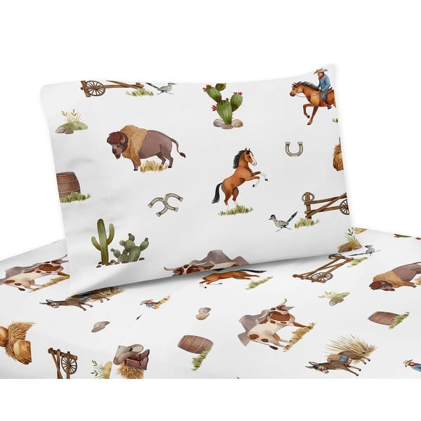 slide 2 of 5, Sweet Jojo Designs Western Cowboy Boy 4-piece Queen Sheet Set Wild West Southern Charm Country South Horse Steer Cow Farm Animal