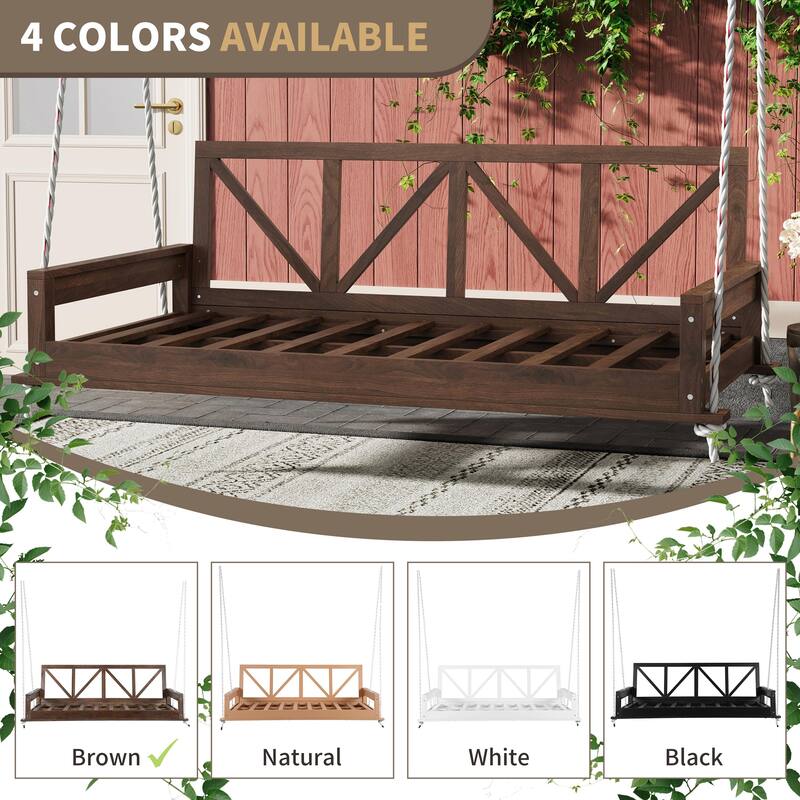 Twin Size Patio Swing Bed Modern Porch Swing Hanging Bed Frame with 16.4ft Hemp Ropes