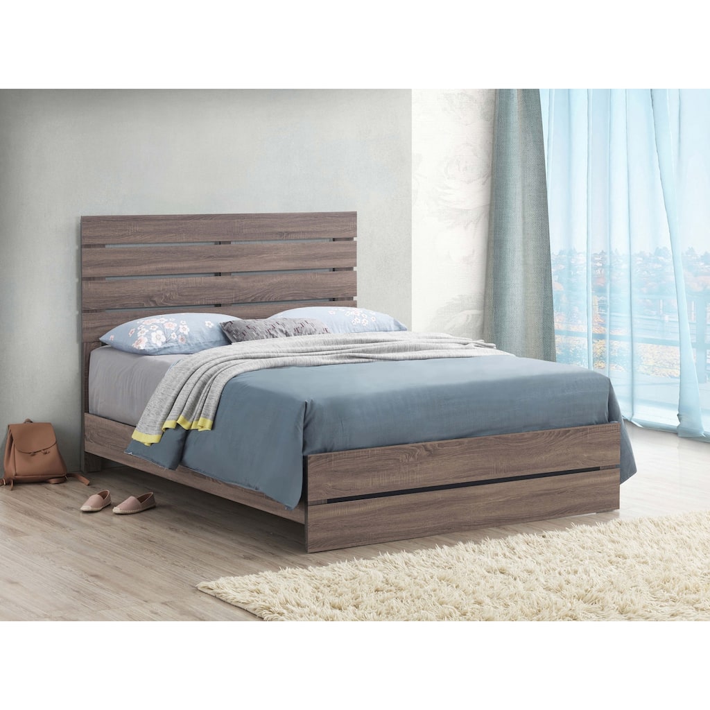 Rustic Oak Eastern King Bed with Slatted Design for Vintage Charm