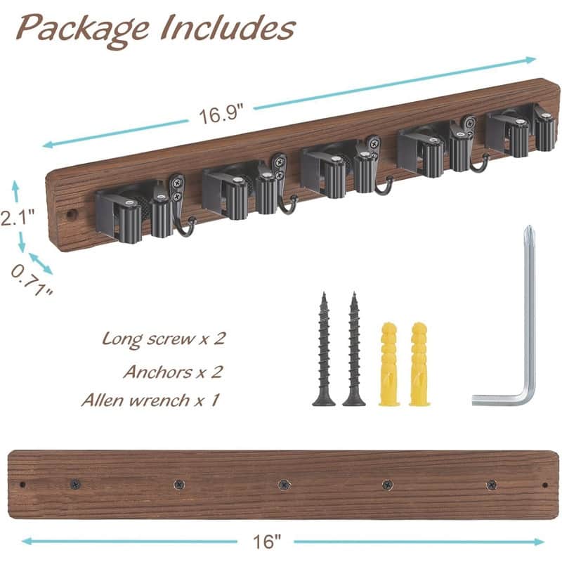 Mop and Broom Holder Wall Mount With 5 Slots & 4 Hooks - 1 Pack