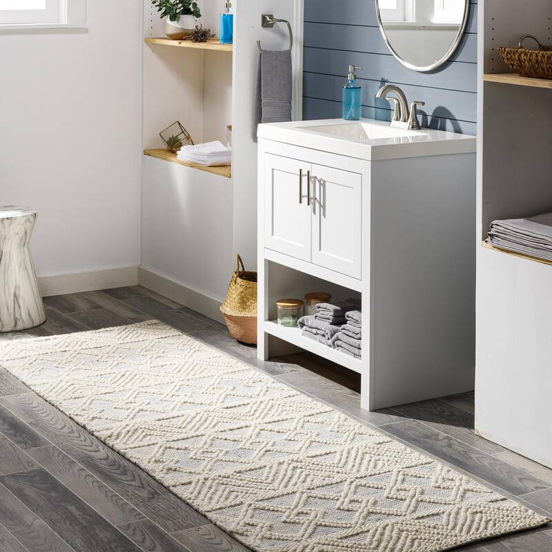 Livabliss Hygge Bohemian Diamond Area Rug - 2'6" x 8' - Ivory/Blue