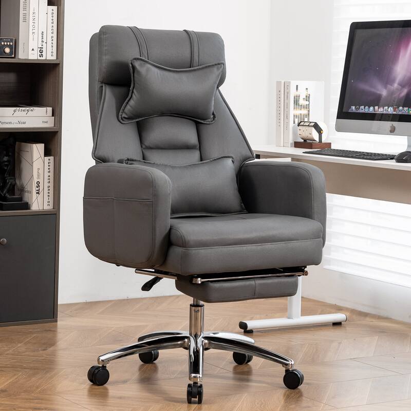 Swivel Ergonomic Office Chair, High Back with Lumbar Support Headrest, Sedentary Comfortable Boss Chair, 155°Reclining Chair - Grey