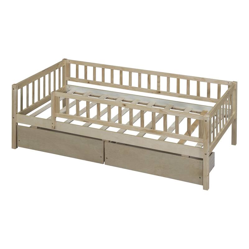 Twin Size Modern Style Pine Wood Daybed with Two Storage Drawers
