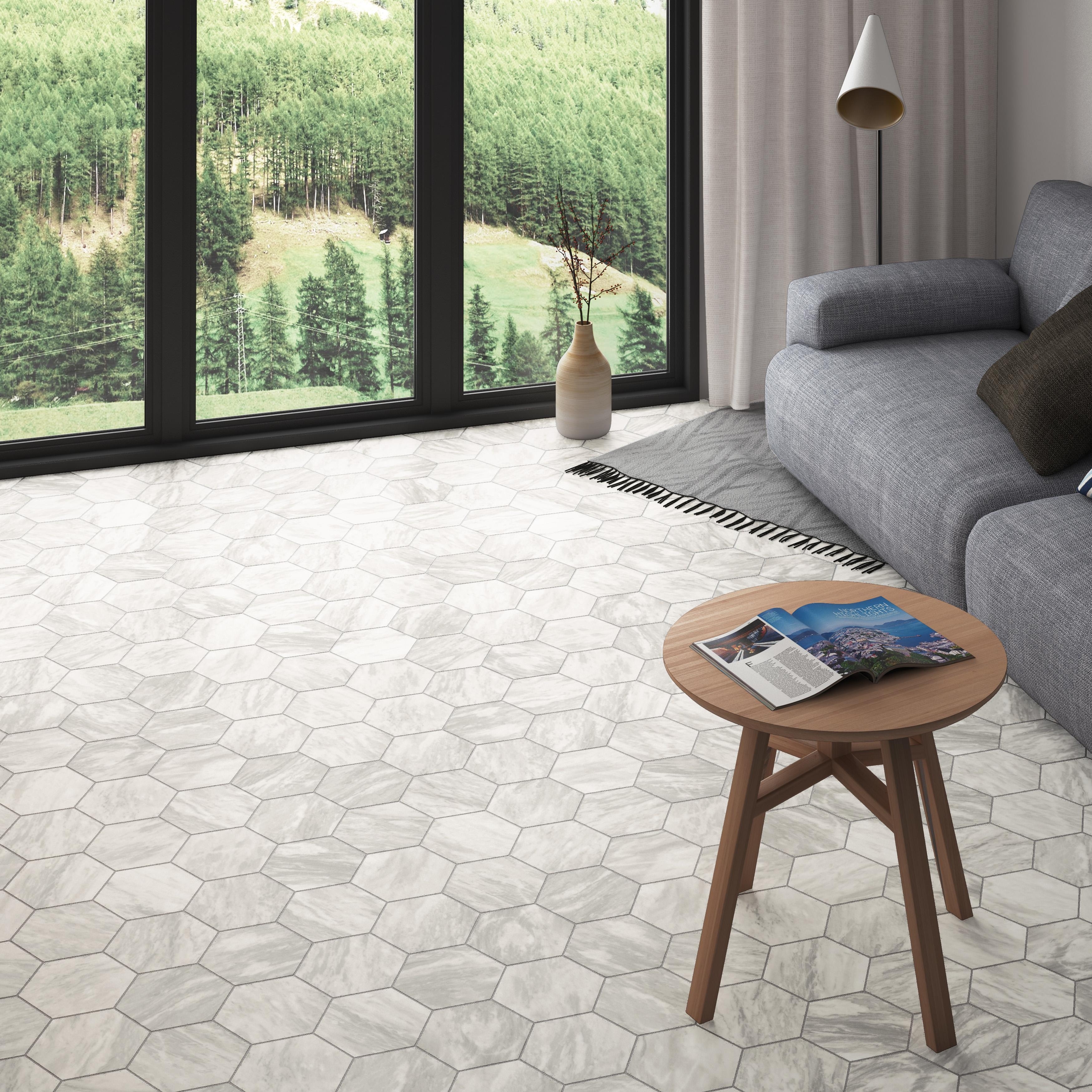 Merola Tile Classico Bardiglio Hex Light 7" x 8" Porcelain Floor and Wall Tile