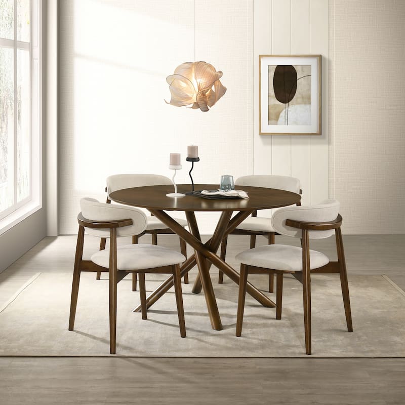 Roundhill Furniture Arnott 5-Piece Round Dining Set, Walnut Finish