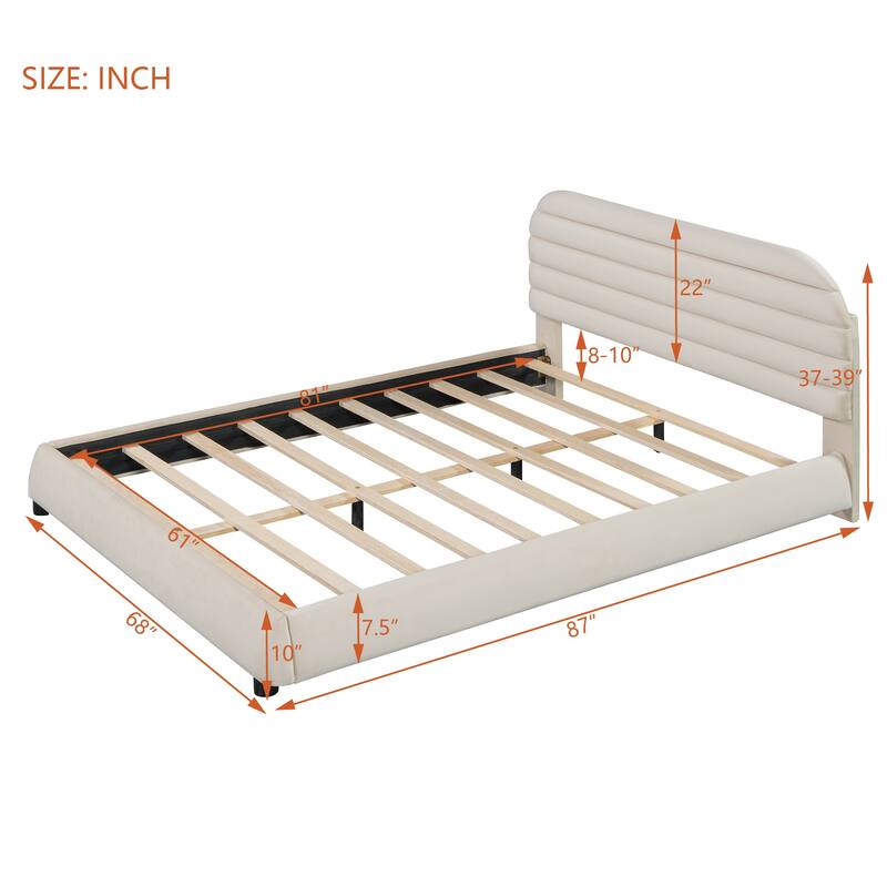 Bedroom Queen Size Velvet Upholstered Platform Bed