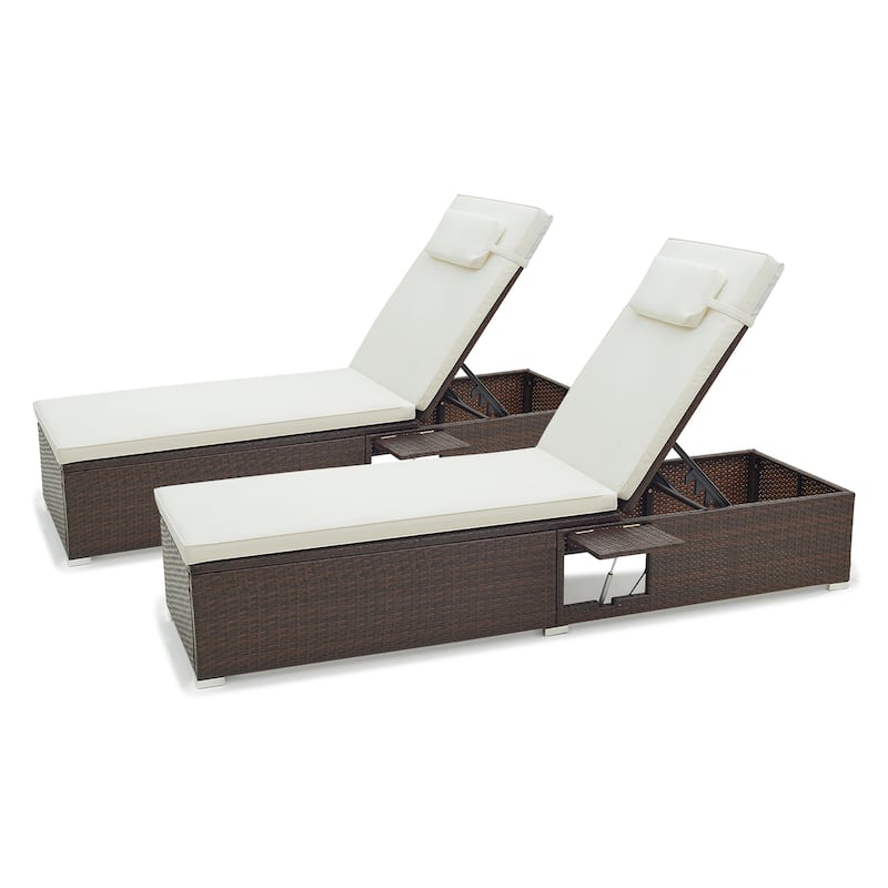 Gymax Chaise Lounge Set of 2 w/ 6-level Backrest Comfy Seat Cushion & - White