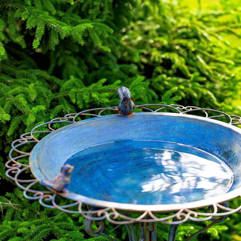 28.75" Tall Ornate Iron Birdbath with 3 Small Birds "Stephania"
