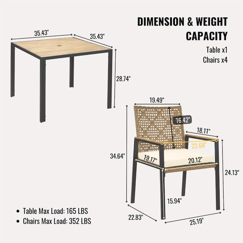 All Weather 5-Piece Patio Dining Table Sets,Patio Conversation Set - Yellow