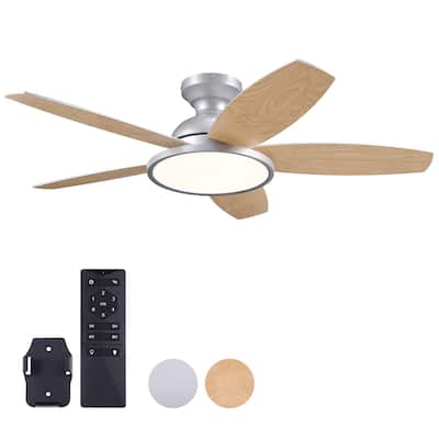 42" 5 - Blade Low Profile Flush Mount LED Ceiling Fan with Light Kit and Remote