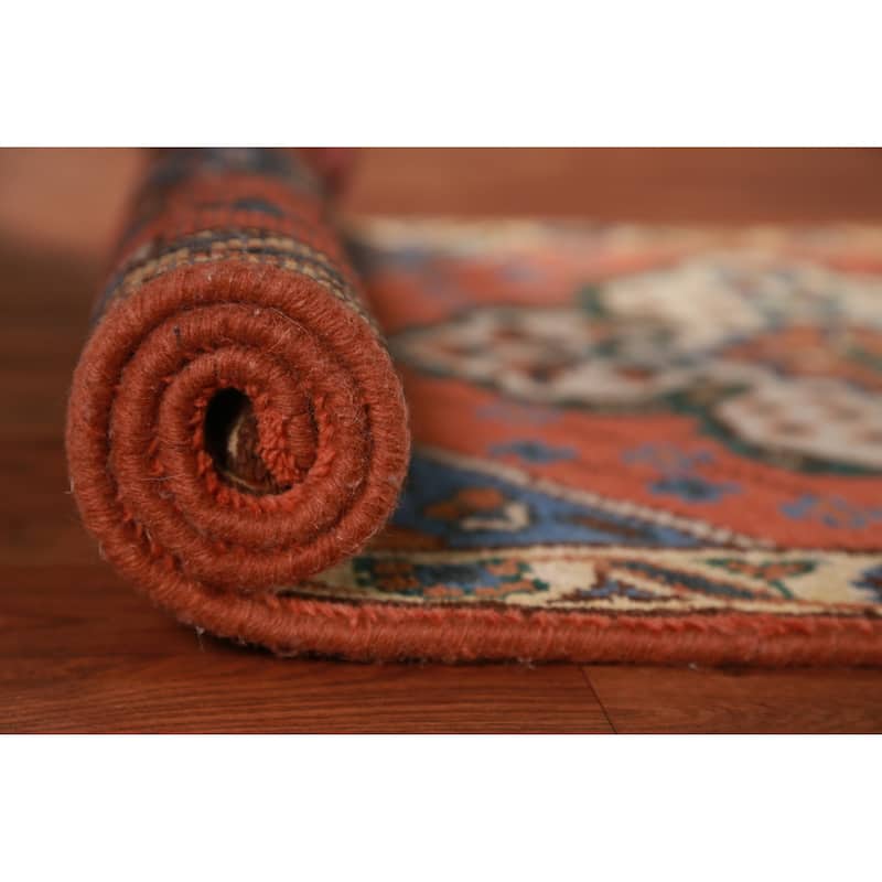Hand Knotted Oriental 100% Wool Carpet Traditional Geometric Oranges & Rust Kazak Runner Rug - 9' 10'' X 2' 7''