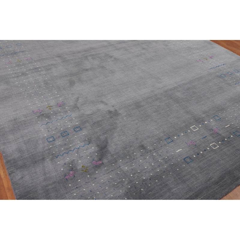 Tribal Gray Gabbeh Indian Area Rug Hand-Knotted Wool Carpet - 8'2" X 10'0"