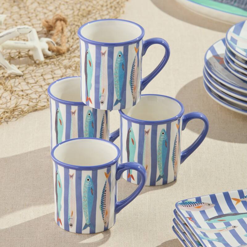 Certified International Something Fishy 14 oz. Mugs, Set of 4