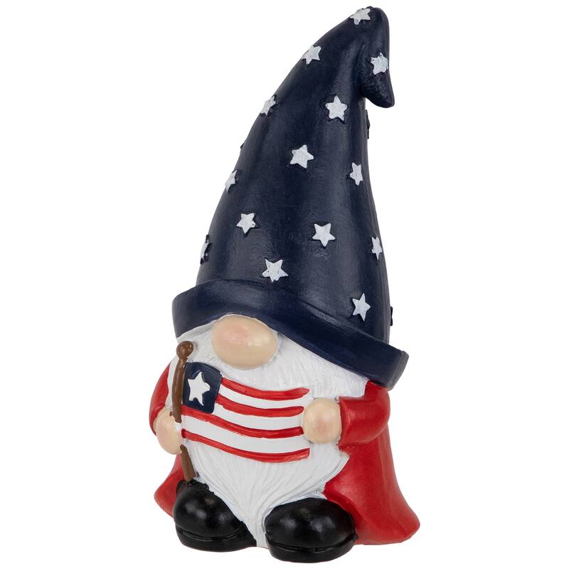 Patriotic Gnome Holding the American Flag Outdoor Garden Statue - 6"