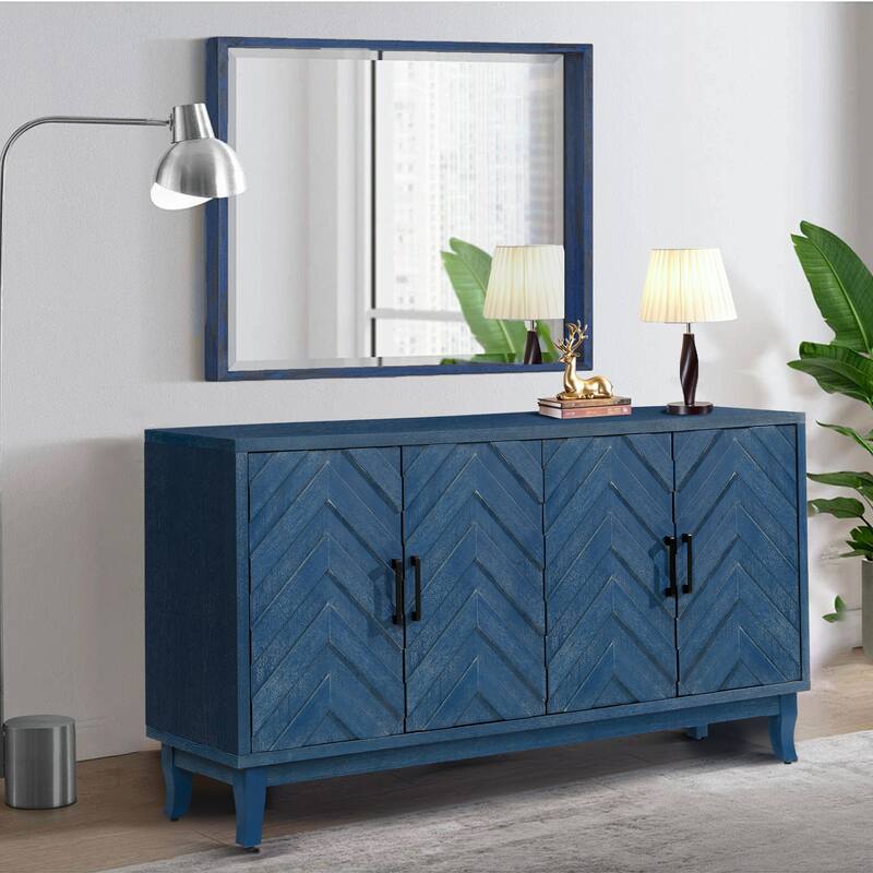 4-Door Lacquered Buffet Cabinet with Adjustable Shelves for Entryway & Living Room Storage Solutions