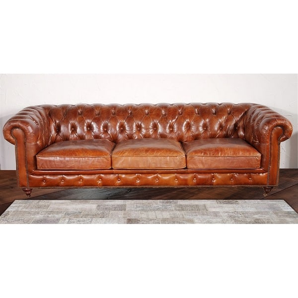 Pasargad Home Paris Club Genuine Leather Chester Bay Tufted Sofa/Chair